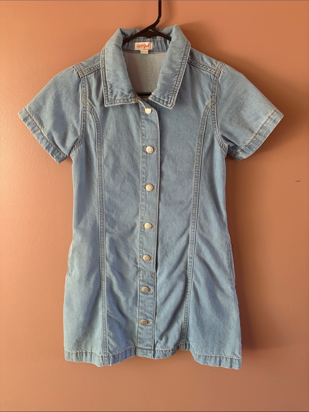 Cat & Jack Light Blue Denim Button-Down Short Sleeve Dress